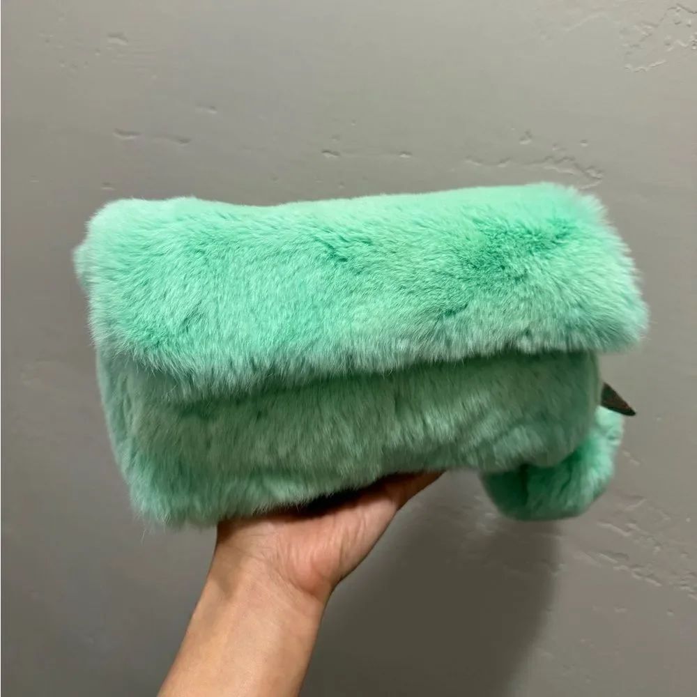 Handmade Real Rex Rabbit Fur Fold-over Flap Bag Includes Free Gift - Picture 4 of 16
